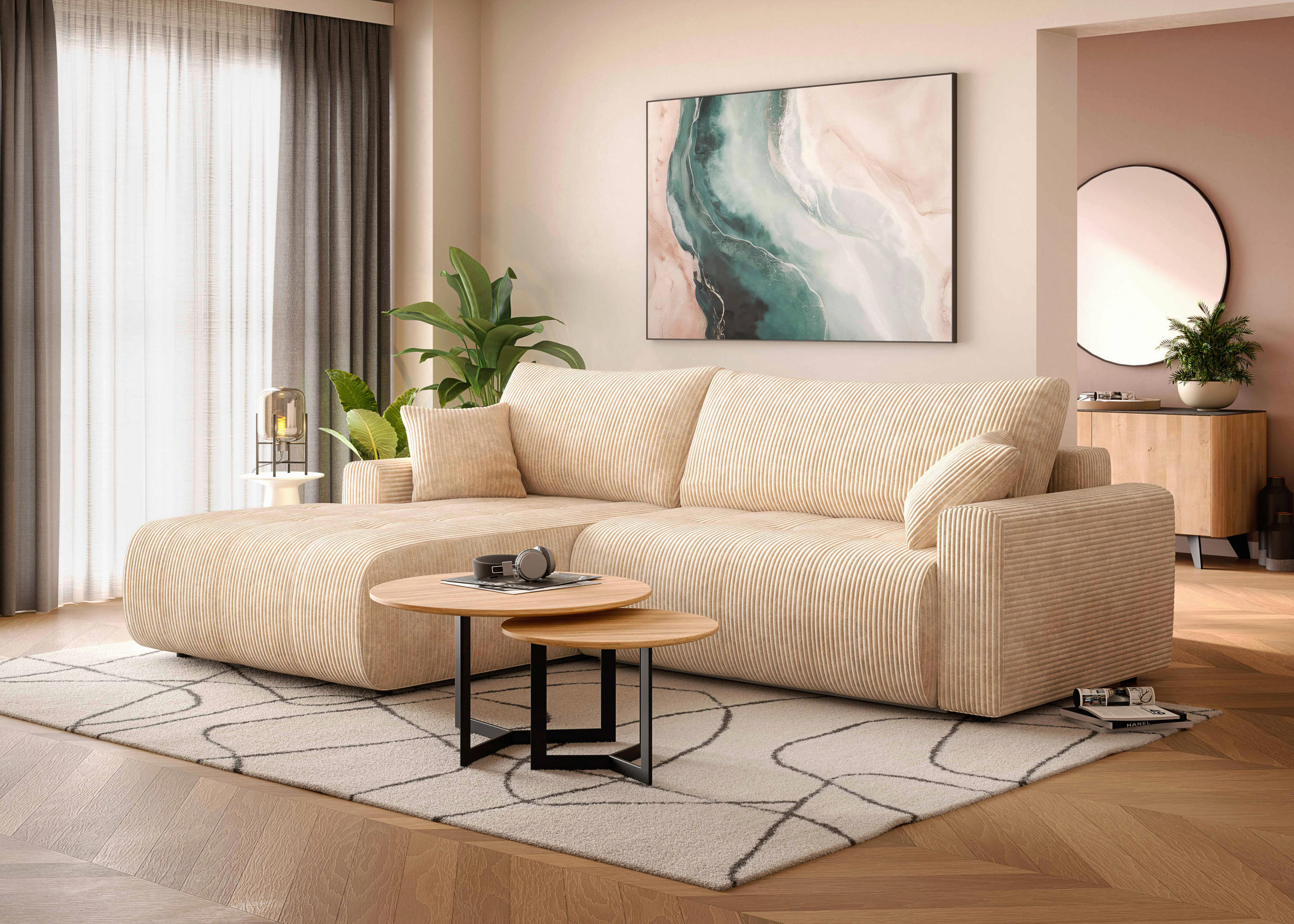 ECKSOFA - Schwarz/Naturfarben, KONVENTIONELL, Kunststoff/Textil (192/270cm) - Carryhome