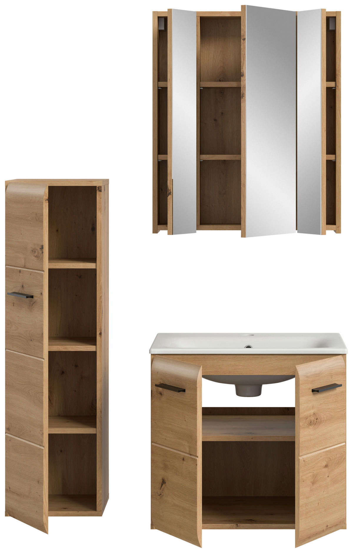 BADEZIMMER 3-teilig  in 90 cm  - Schwarz/Eiche Artisan, Basics, Keramik/Holzwerkstoff (90cm) - MID.YOU