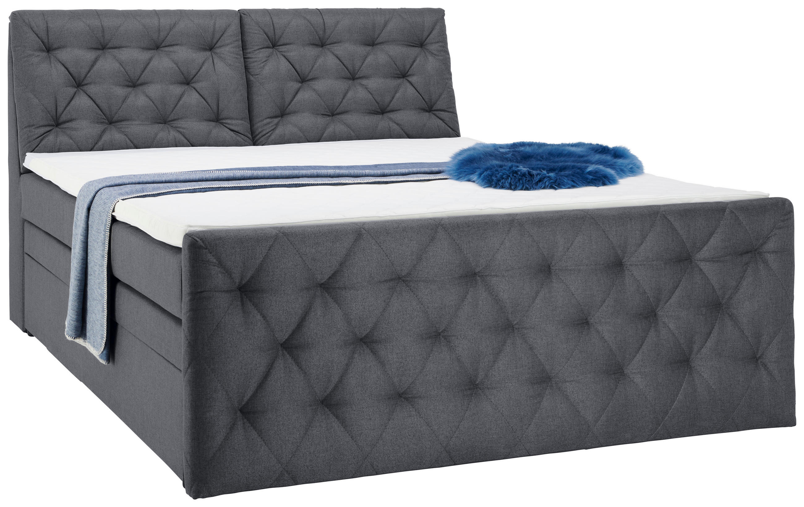 BOXSPRINGBETT 180/200 cm,  in Dunkelgrau, Matratze, gepolstertes Kopfteil, Bettkasten, Topper, H2 = mittel  - Dunkelgrau/Schwarz, KONVENTIONELL, Kunststoff/Textil (180/200cm) - Carryhome
