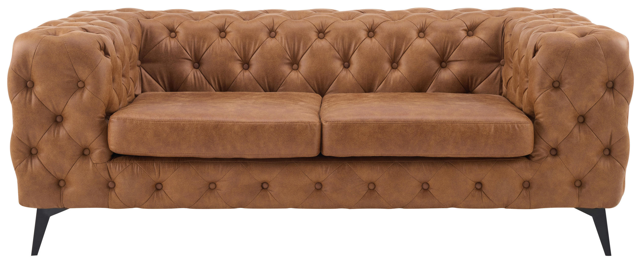 CHESTERFIELD-SOFA  in Lederlook Braun, Schwarz  - Schwarz/Braun, KONVENTIONELL, Textil/Metall (195/75/97cm) - Landscape
