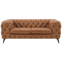 CHESTERFIELD-SOFA  in Lederlook Braun, Schwarz  - Schwarz/Braun, KONVENTIONELL, Textil/Metall (195/75/97cm) - Landscape