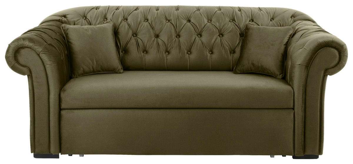 SCHLAFSOFA  mit Velours Olivgrün  - Schwarz/Olivgrün, Design, Holz/Textil (213/86/99cm) - MID.YOU
