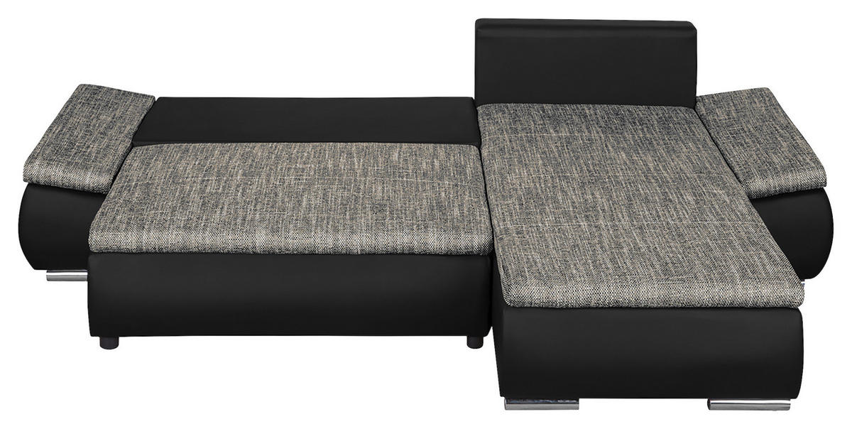 ECKSOFA Grau, Schwarz Textilgeflecht  - Chromfarben/Schwarz, Design, Textil (266/175cm) - Livetastic