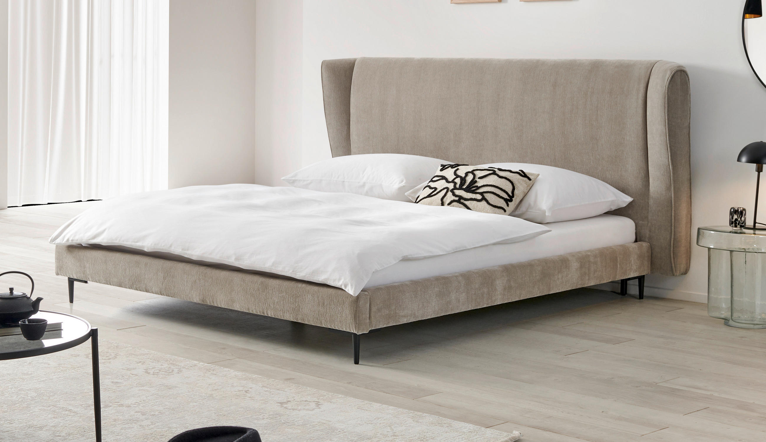 POLSTERBETT 180/200 cm,  in Beige, Lattenrost,  - Beige/Schwarz, MODERN, Holz/Textil (180/200cm) - Livetastic