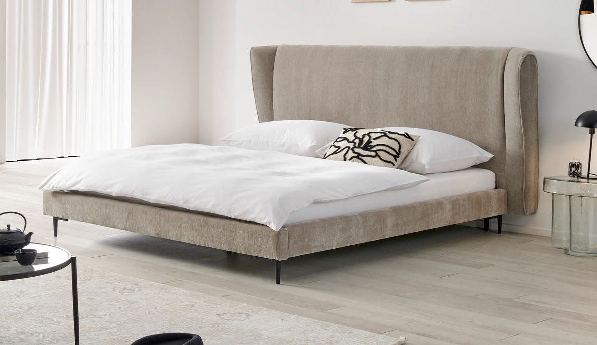 KÁRPITOZOTT ÁGY 180/200 cm  bézs  - bézs/fekete, Modern, textil/fa (180/200cm) - Livetastic