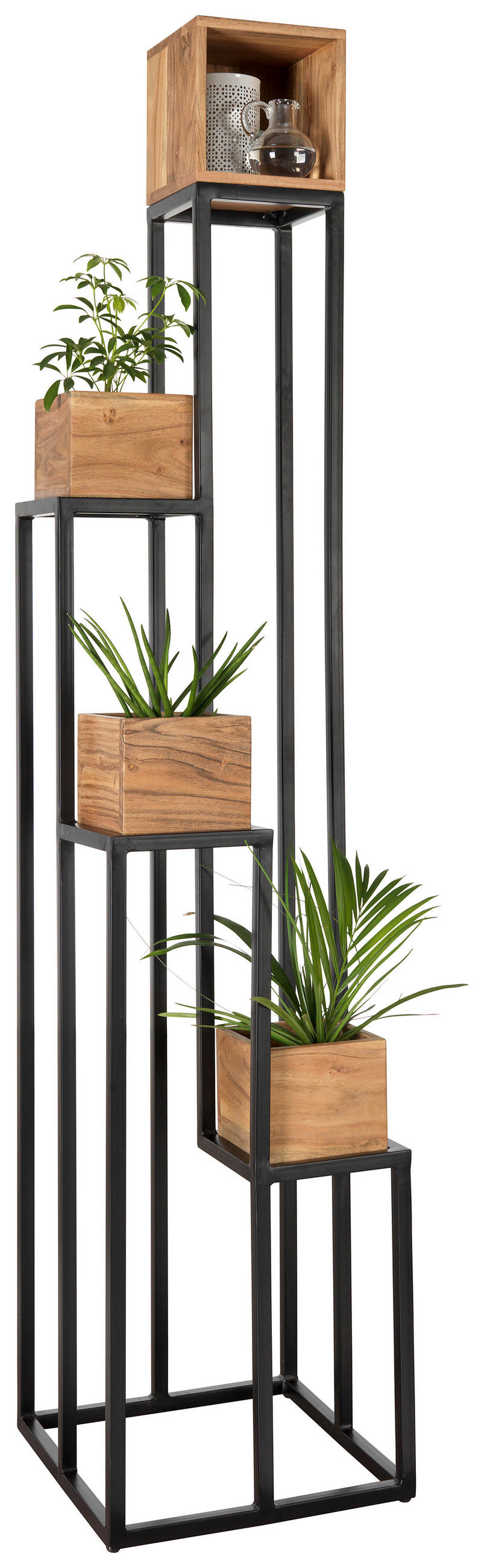 BLUMENSTÄNDER Holz, Metall Akazie massiv  - Schwarz/Akaziefarben, Trend, Holz/Metall (40/184/40cm) - Ambia Home