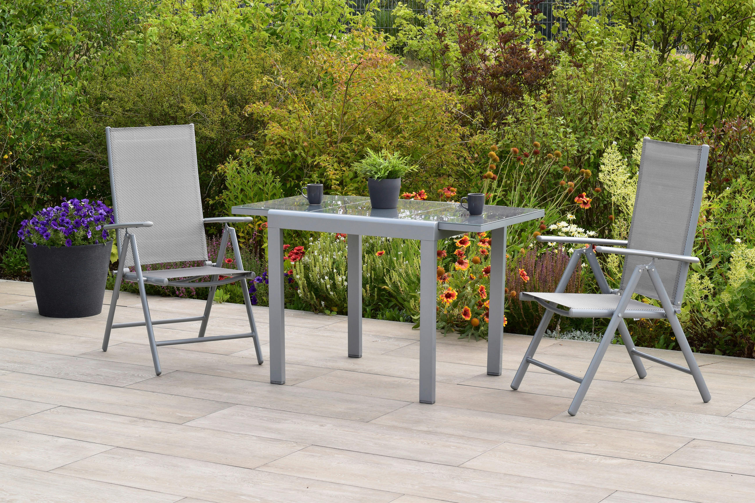 GARTENSET 3-teilig Aluminium  - Silberfarben/Braun, MODERN, Kunststoff/Metall - Gardenson