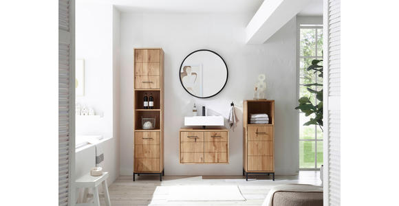 HOCHSCHRANK 40/190/35 cm  - Wildeiche/Schwarz, Basics, Holz/Metall (40/190/35cm) - Linea Natura