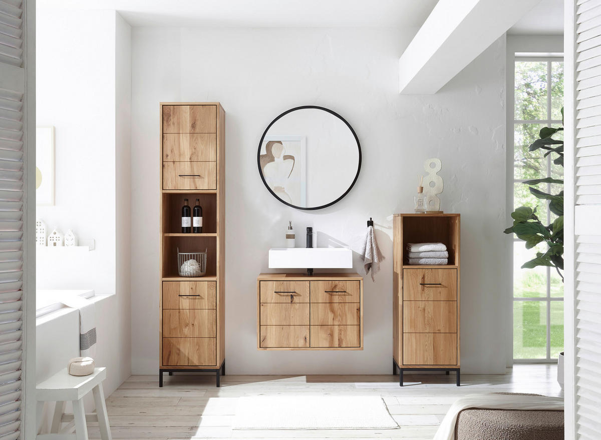 HOCHSCHRANK 40/190/35 cm  - Wildeiche/Schwarz, Basics, Holz/Metall (40/190/35cm) - Linea Natura