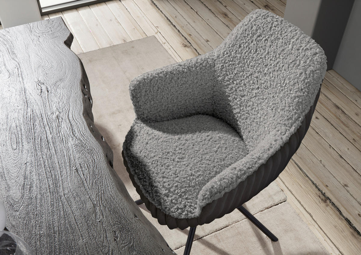 ARMLEHNSTUHL  in Eisen Teddystoff, Plüsch  - Hellgrau/Schwarz, LIFESTYLE, Textil/Metall (65/68/90cm) - home24