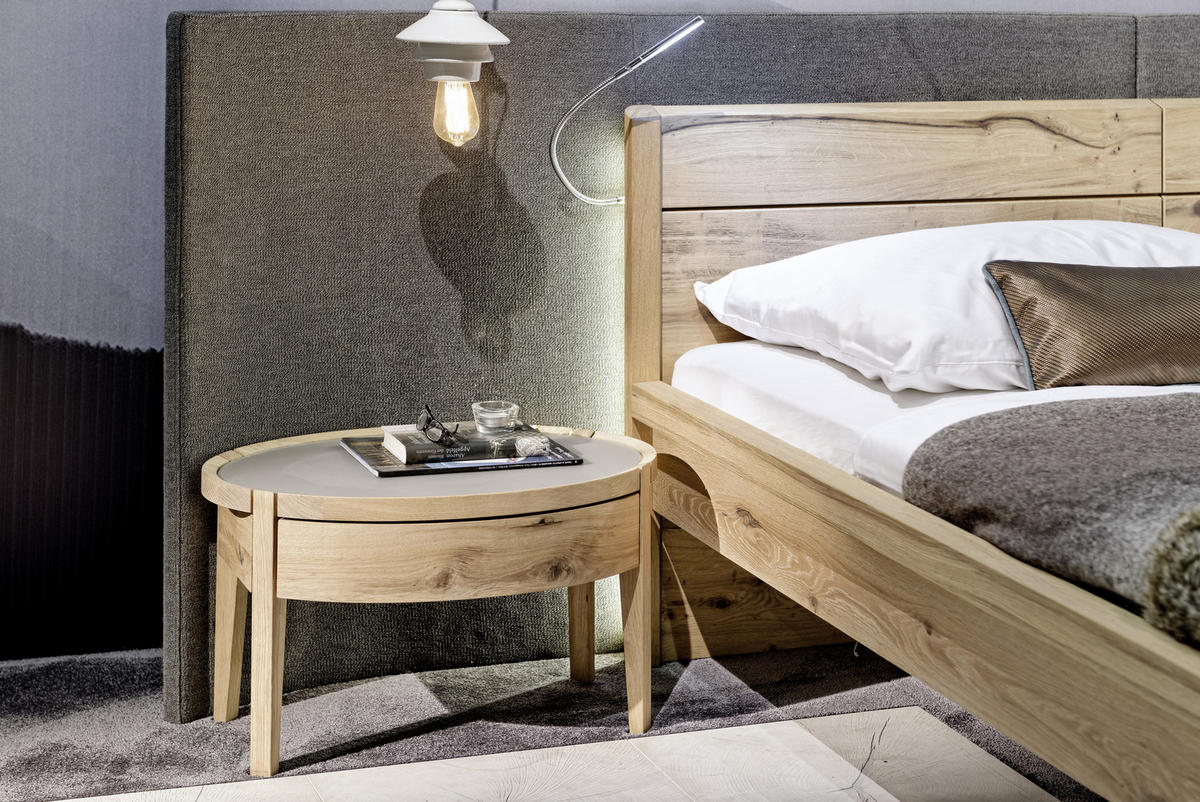 NACHTSCHRANK 65/40,3/43 cm Wildeiche furniert, mehrschichtige Massivholzplatte (Tischlerplatte)  - Eichefarben/Grau, Natur, Glas/Holz (65/40,3/43cm) - Voglauer