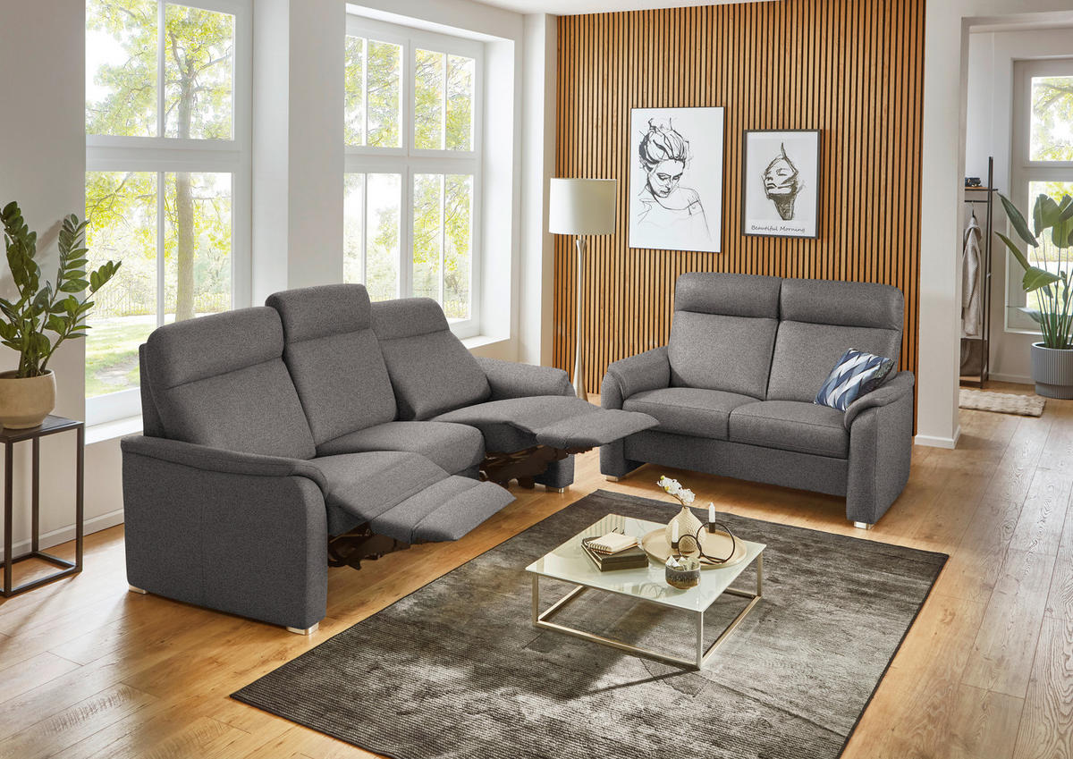 SITZGARNITUR  in Flachgewebe Dunkelbraun  - Dunkelbraun/Alufarben, KONVENTIONELL, Textil/Metall (218/156/107/103/95cm) - Beldomo Comfort