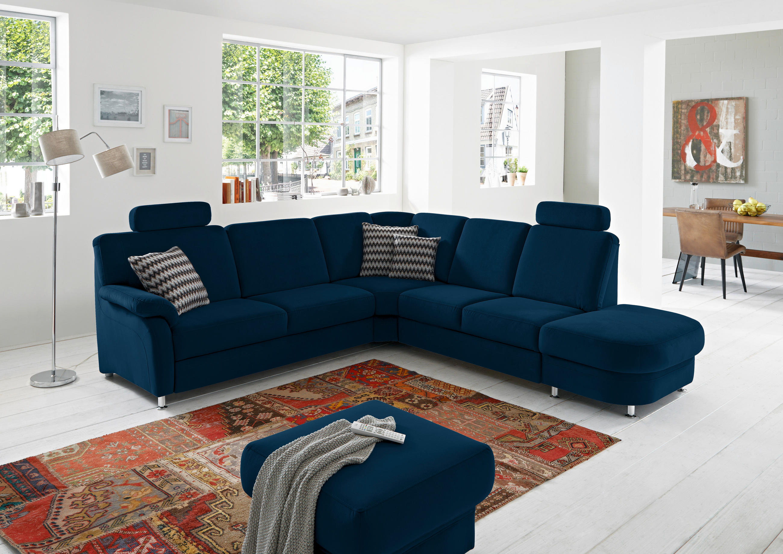 ECKSOFA in Flachgewebe Dunkelblau  - Alufarben/Dunkelblau, Konventionell, Textil/Metall (269/287cm) - Beldomo System