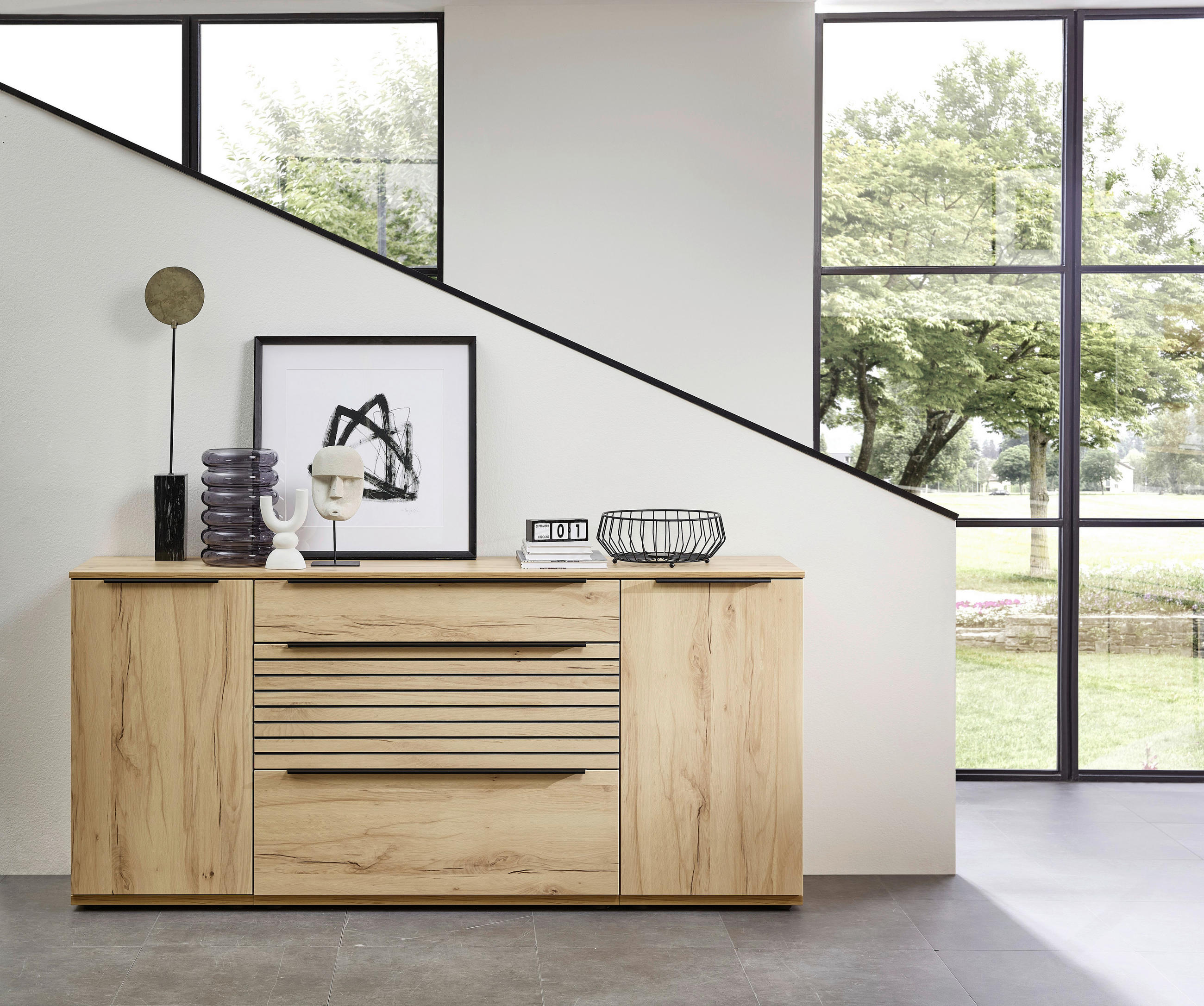 SIDEBOARD Buchefarben  180/85/40 cm  - Buchefarben/Schwarz, KONVENTIONELL, Holzwerkstoff/Kunststoff (180/85/40cm) - Venda