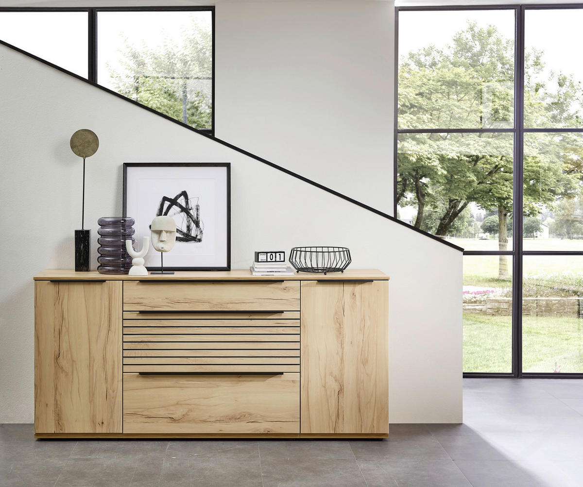 SIDEBOARD Buchefarben  180/85/40 cm  - Buchefarben/Schwarz, KONVENTIONELL, Holzwerkstoff/Kunststoff (180/85/40cm) - Venda