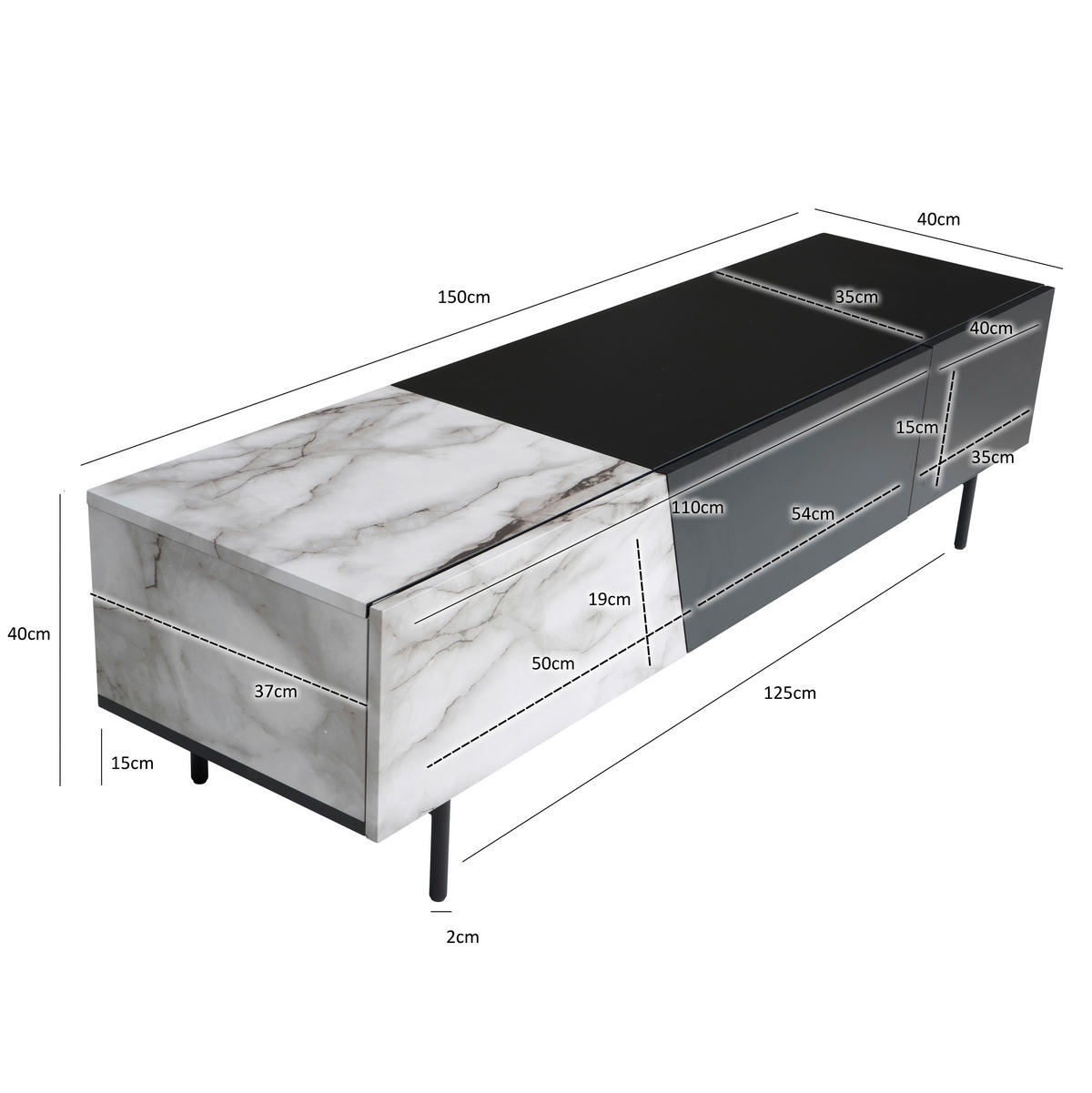 LOWBOARD 150/40/40 cm  - Schwarz/Weiß, Design, Holzwerkstoff/Metall (150/40/40cm) - Livetastic