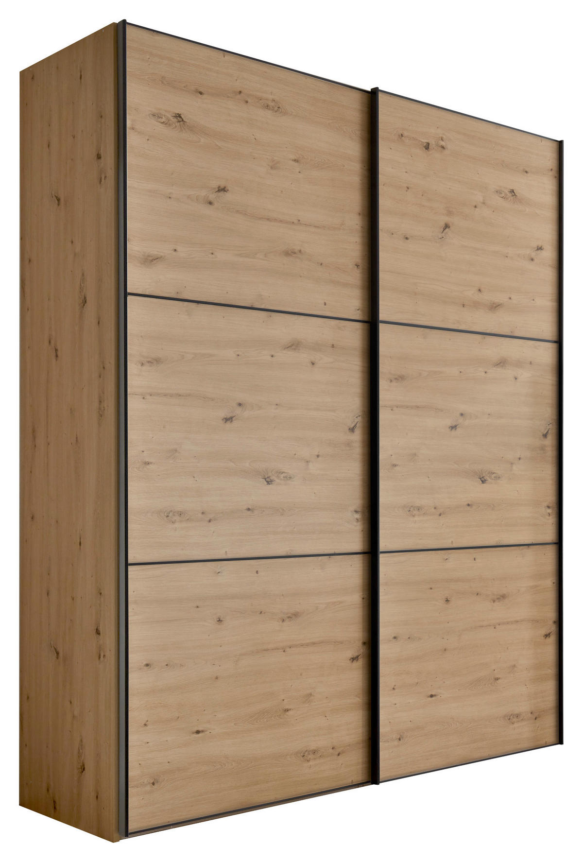 SCHWEBETÜRENSCHRANK in Eiche Artisan  - Schwarz/Eiche Artisan, Holzwerkstoff/Metall (225/222/68cm) - Moderano
