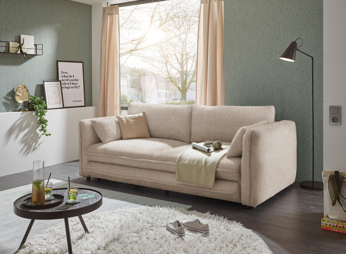 SCHLAFSOFA in Mikrovelours Taupe  - Taupe/Schwarz, KONVENTIONELL, Kunststoff/Textil (237/94/117cm) - MID.YOU