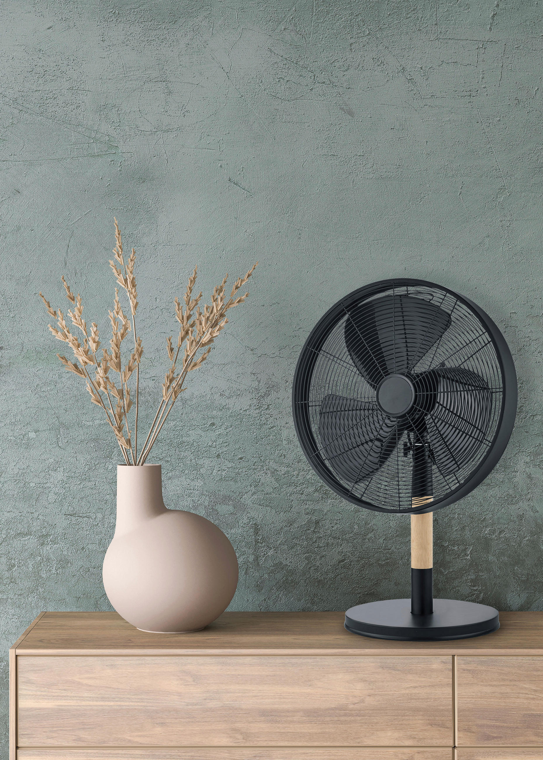 TISCHVENTILATOR - Schwarz/Pinienfarben, KONVENTIONELL, Holz/Metall (35/57cm)