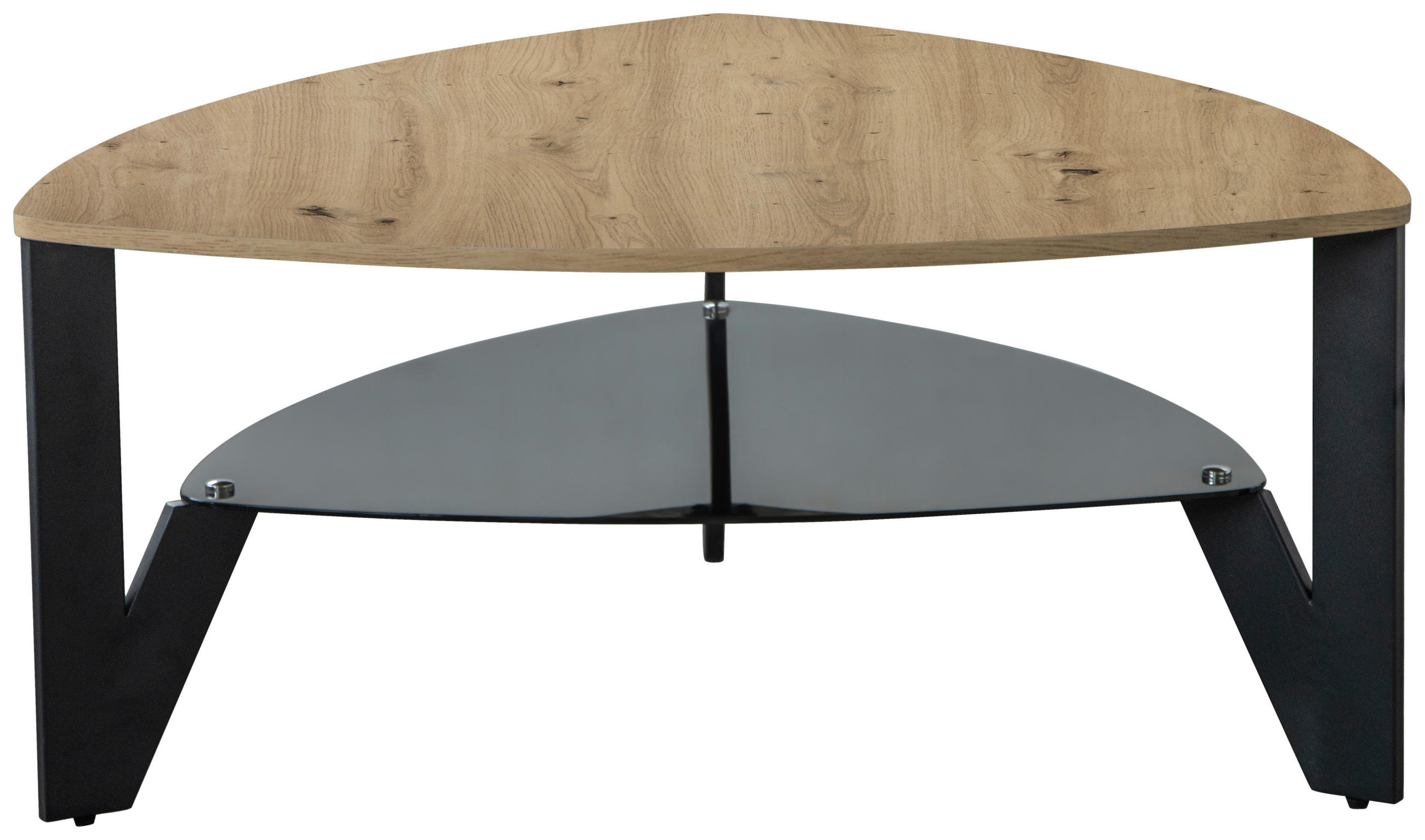 COUCHTISCH Farbglas 90/90/41 cm Freiform Schwarz, Eichefarben  - Eichefarben/Schwarz, Design, Glas/Holzwerkstoff (90/90/41cm) - Boxxx