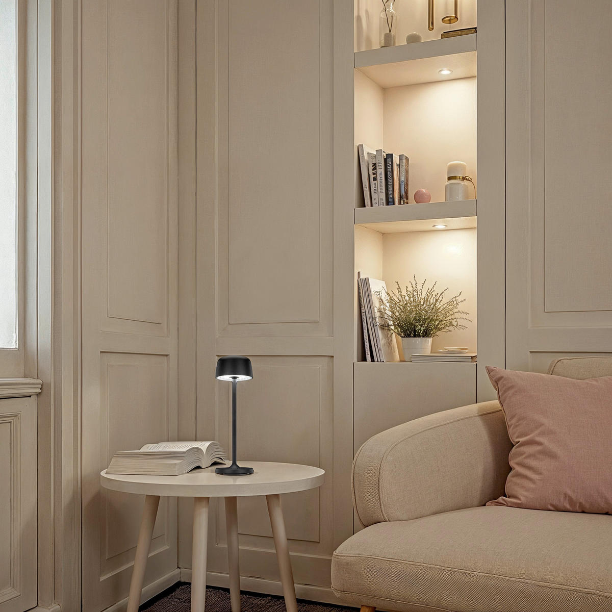 NABÍJATEĽNÁ STOLNÁ LAMPA 7,6/24 cm - priehľadné/čierna, Design, kov/plast (7,6/24cm) - Novel