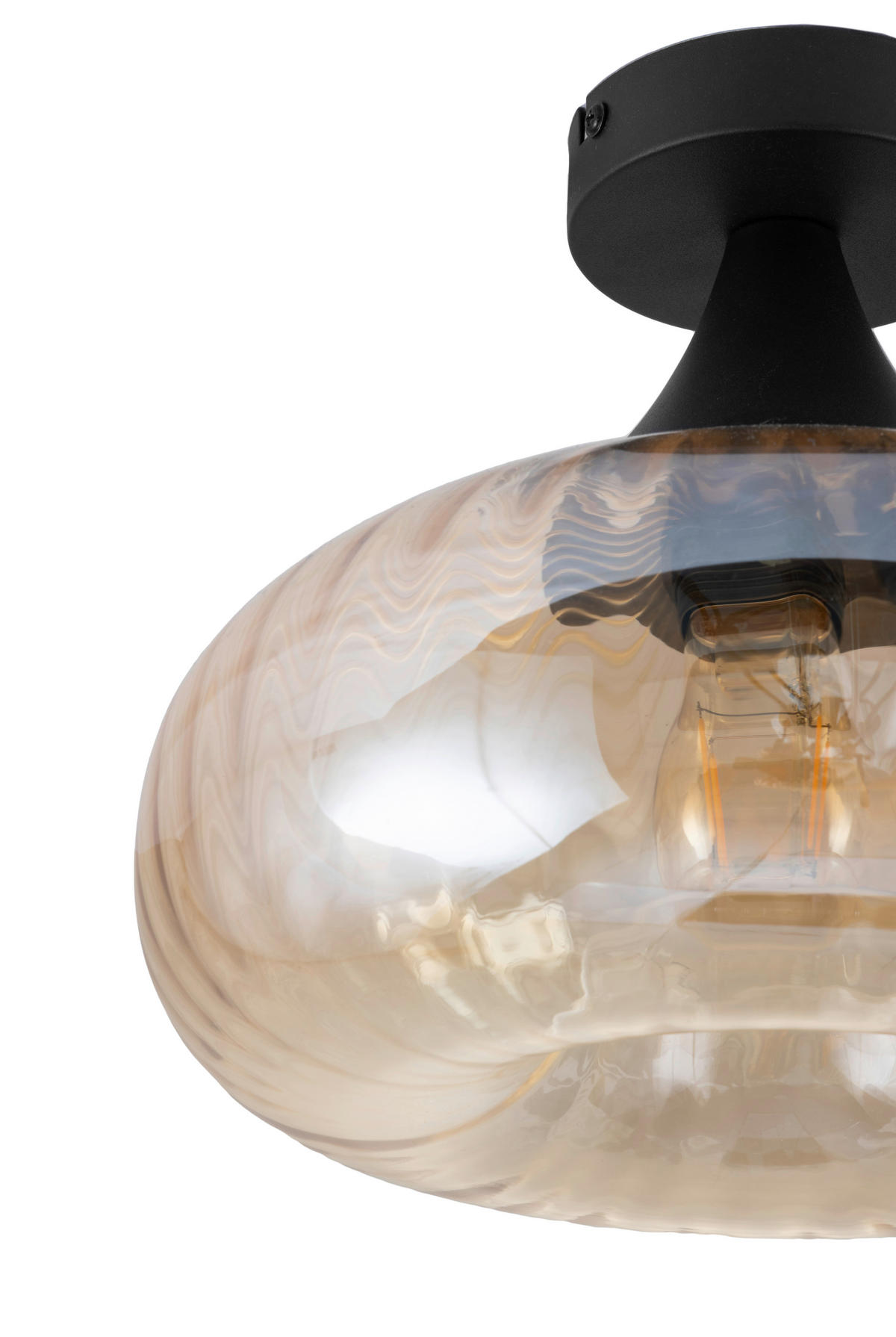 DECKENLEUCHTE 28/23 cm   - Bernsteinfarben/Schwarz, Design, Glas/Metall (28/23cm) - Collet's Monde