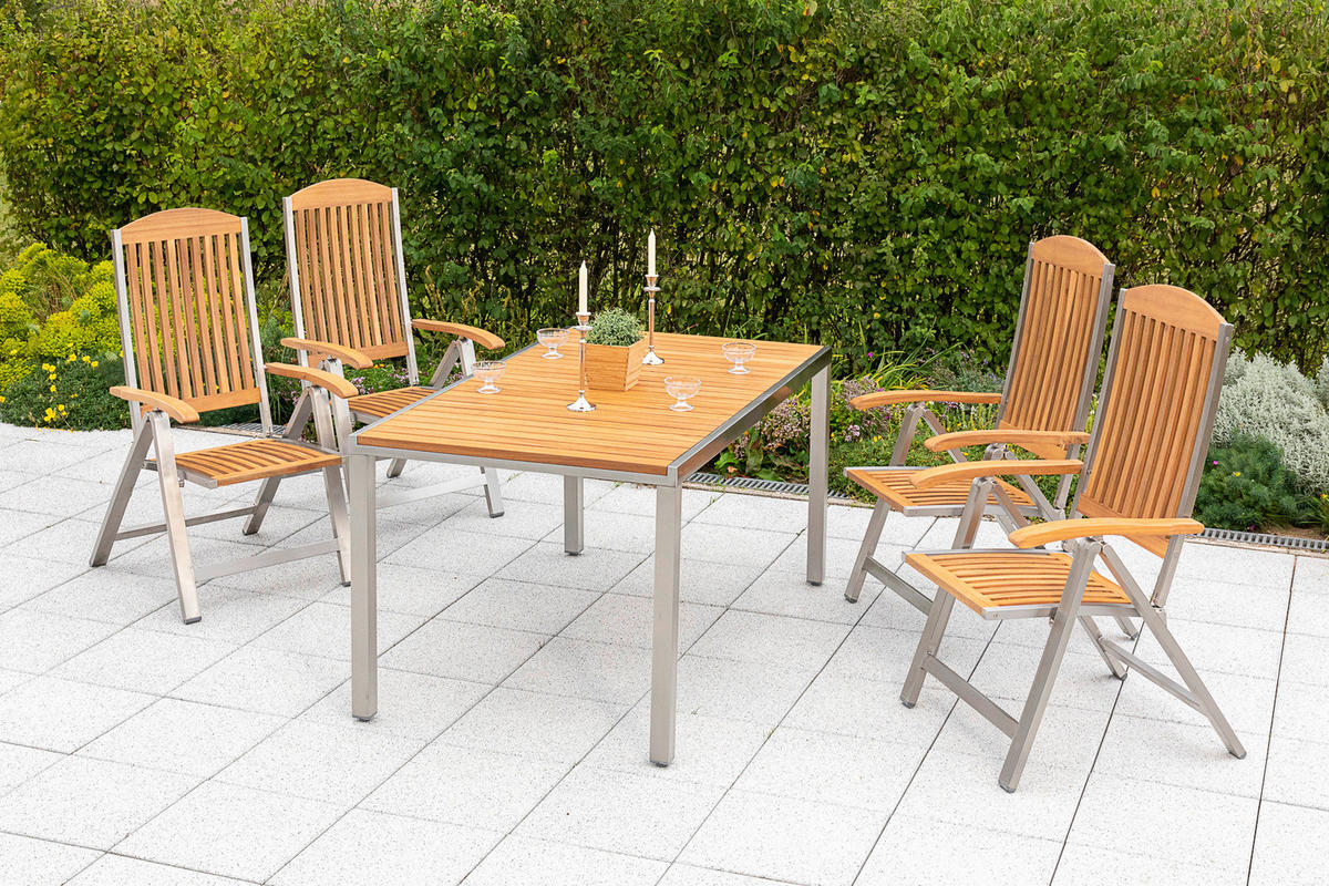 GARTENTISCH 150/80/74 cm Holz, Metall rechteckig  - Silberfarben/Akaziefarben, KONVENTIONELL, Holz/Metall (150/80/74cm) - Gardenson