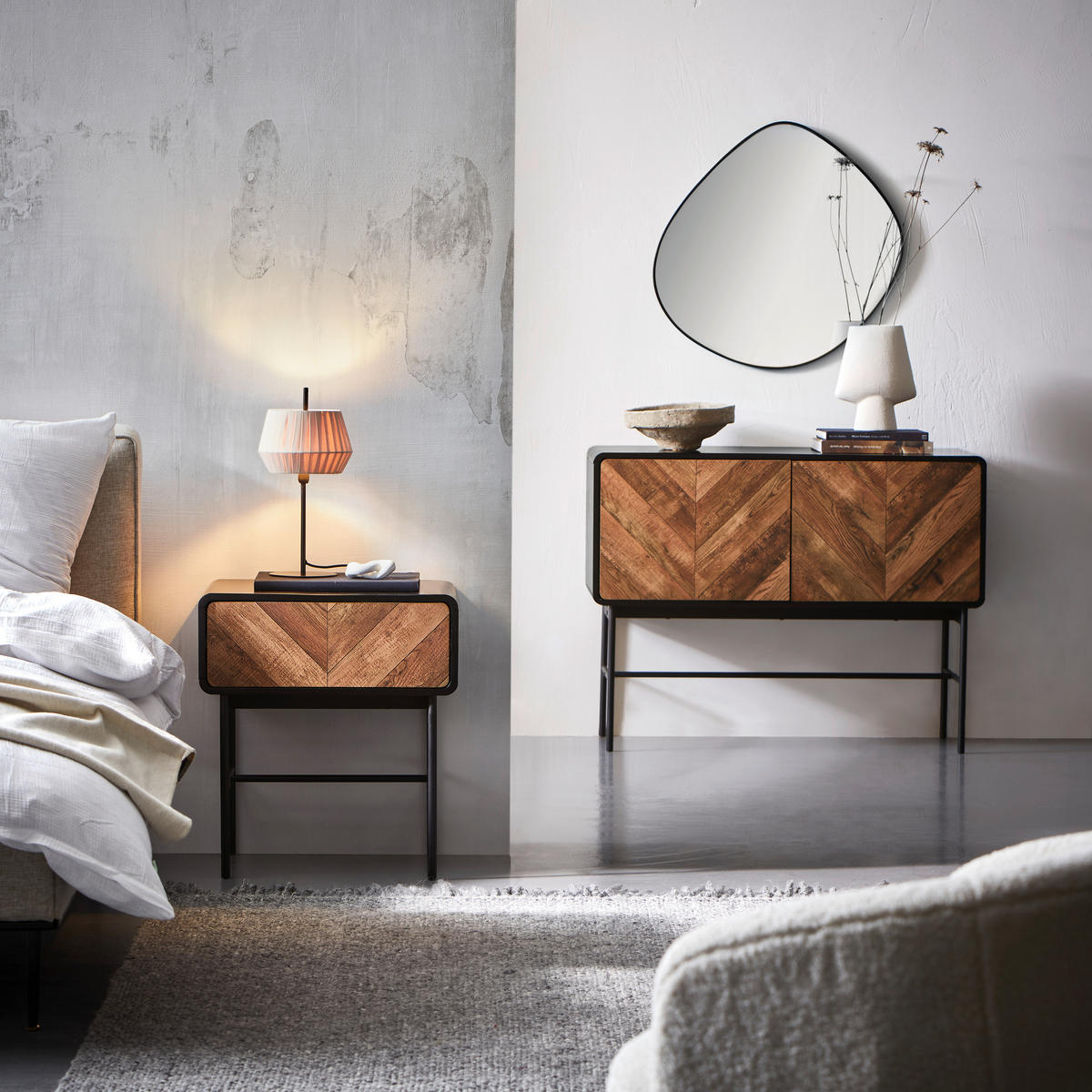 NACHTKÄSTCHEN in Schwarz, Eichefarben  - Eichefarben/Schwarz, MODERN, Holzwerkstoff/Metall (56/63/40cm) - MID.YOU