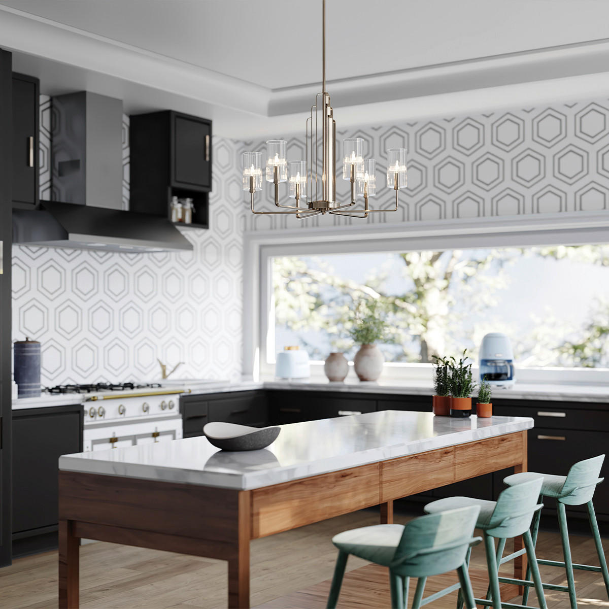 KRONLEUCHTER Elstead Kimrose 68.6/63.1 cm   - Nickelfarben, KONVENTIONELL, Glas/Metall (68.6/63.1cm) - Elstead Lighting