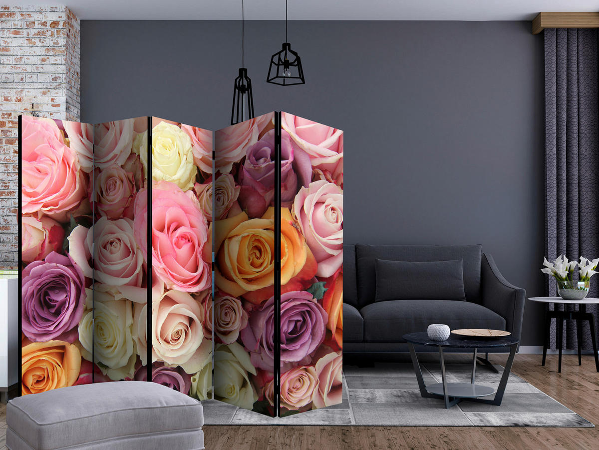 SKÄRMVÄGG  i trä, textil  violett, ljusrosa  - ljusrosa/violett, Basics, trä/textil (225/172/3cm) - artgeist
