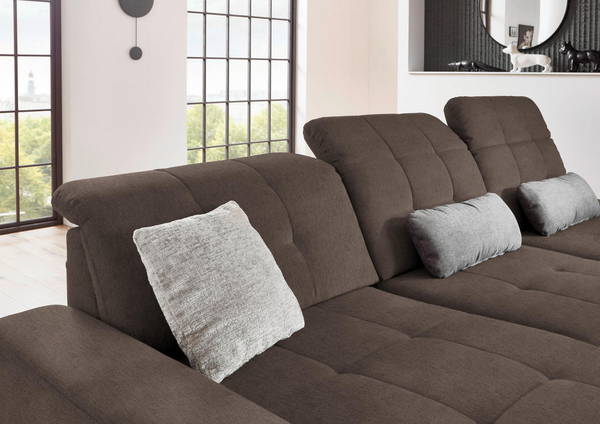 ECKSOFA in Flachgewebe Braun  - Schwarz/Braun, Design, Textil/Metall (190/309cm) - Beldomo Style