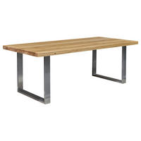 ESSTISCH Eiche massiv rechteckig Silberfarben, Eichefarben  - Eichefarben/Silberfarben, MODERN, Holz/Metall (180/90/76cm) - Boxxx