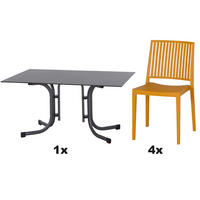 GARTENGARNITUR 5-teilig  - Anthrazit/Gelb, Basics, Holzwerkstoff/Kunststoff (90/80/140cm) - Siena Garden