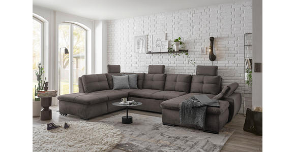 WOHNLANDSCHAFT in Mikrovelours Graubraun  - Graubraun/Schwarz, KONVENTIONELL, Kunststoff/Textil (217/334/127cm) - Carryhome