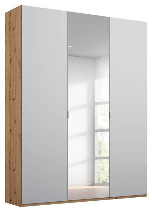 DREHTÜRENSCHRANK 3-türig Grau, Eichefarben  - Eichefarben/Alufarben, Trend, Glas/Holzwerkstoff (151/223/60cm) - Stylife