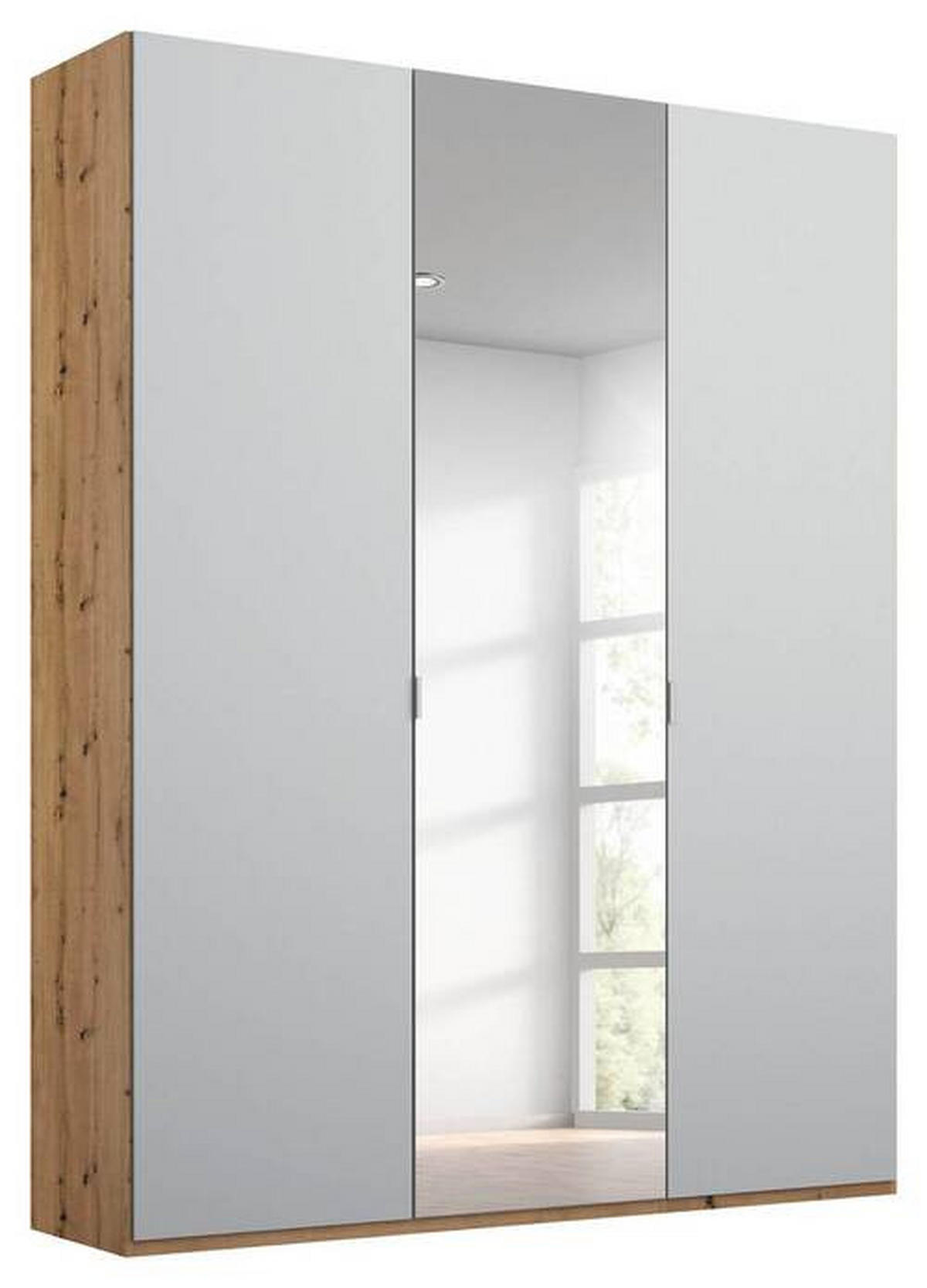 DREHTÜRENSCHRANK 3-türig Grau, Eichefarben  - Eichefarben/Alufarben, Trend, Glas/Holzwerkstoff (151/223/60cm) - Stylife
