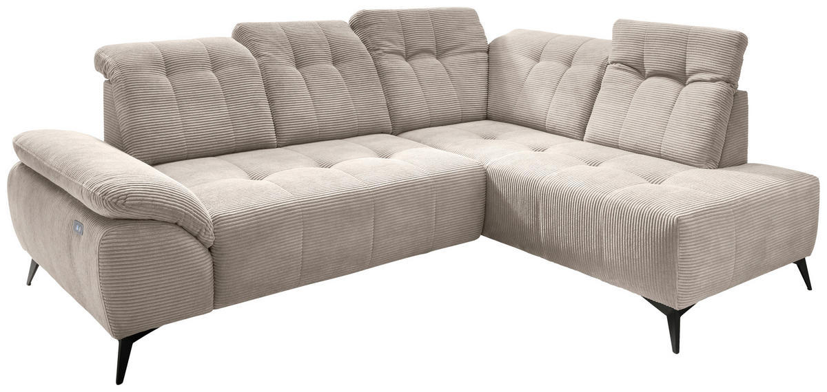 ECKSOFA in Cord Beige  - Beige/Schwarz, Modern, Textil/Metall (272/200cm) - Livetastic