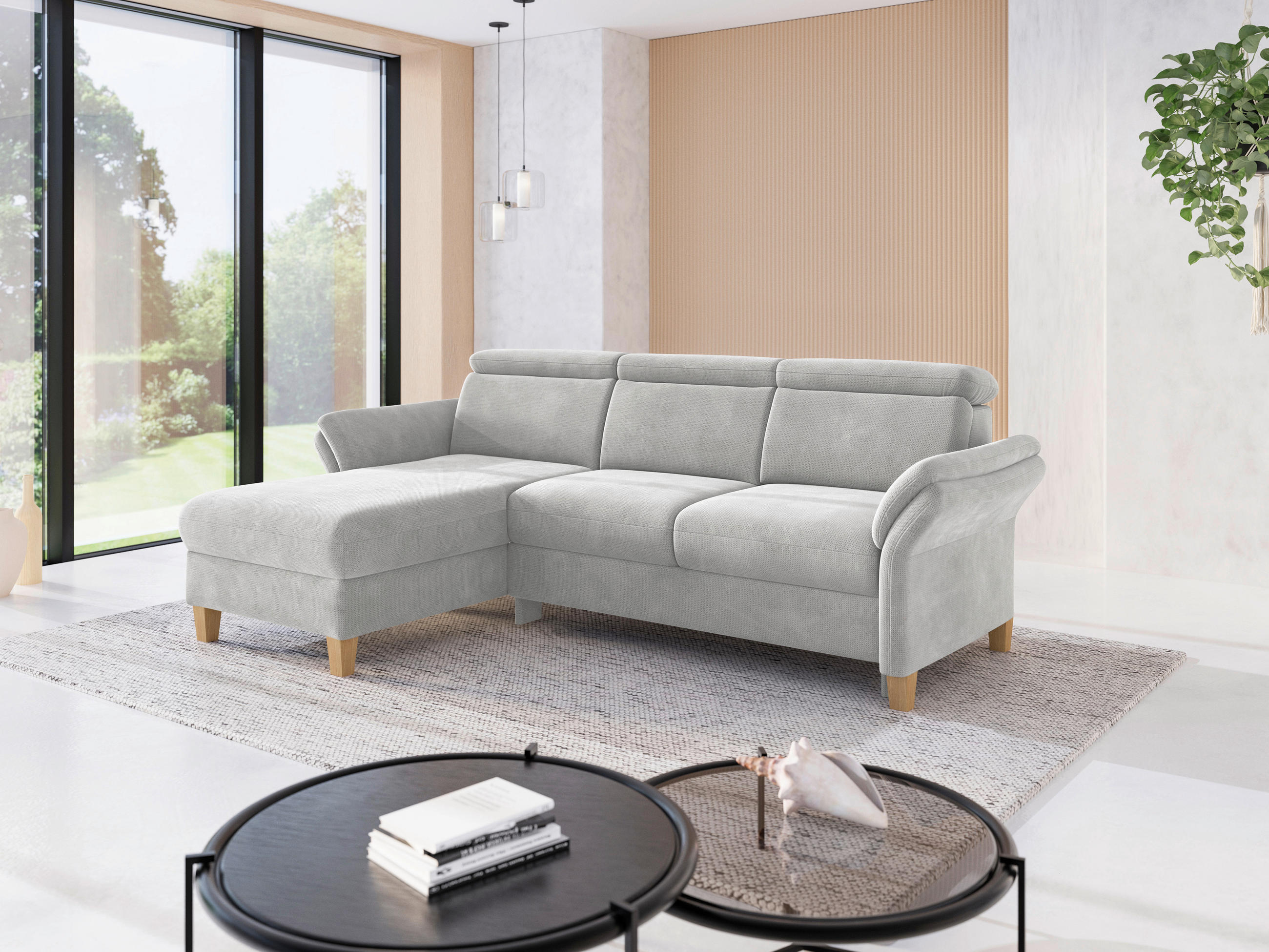 ECKSOFA GLENDALE E Silberfarben Flachgewebe  - Eichefarben/Silberfarben, KONVENTIONELL, Holz/Textil (166/253cm) - Sit & More