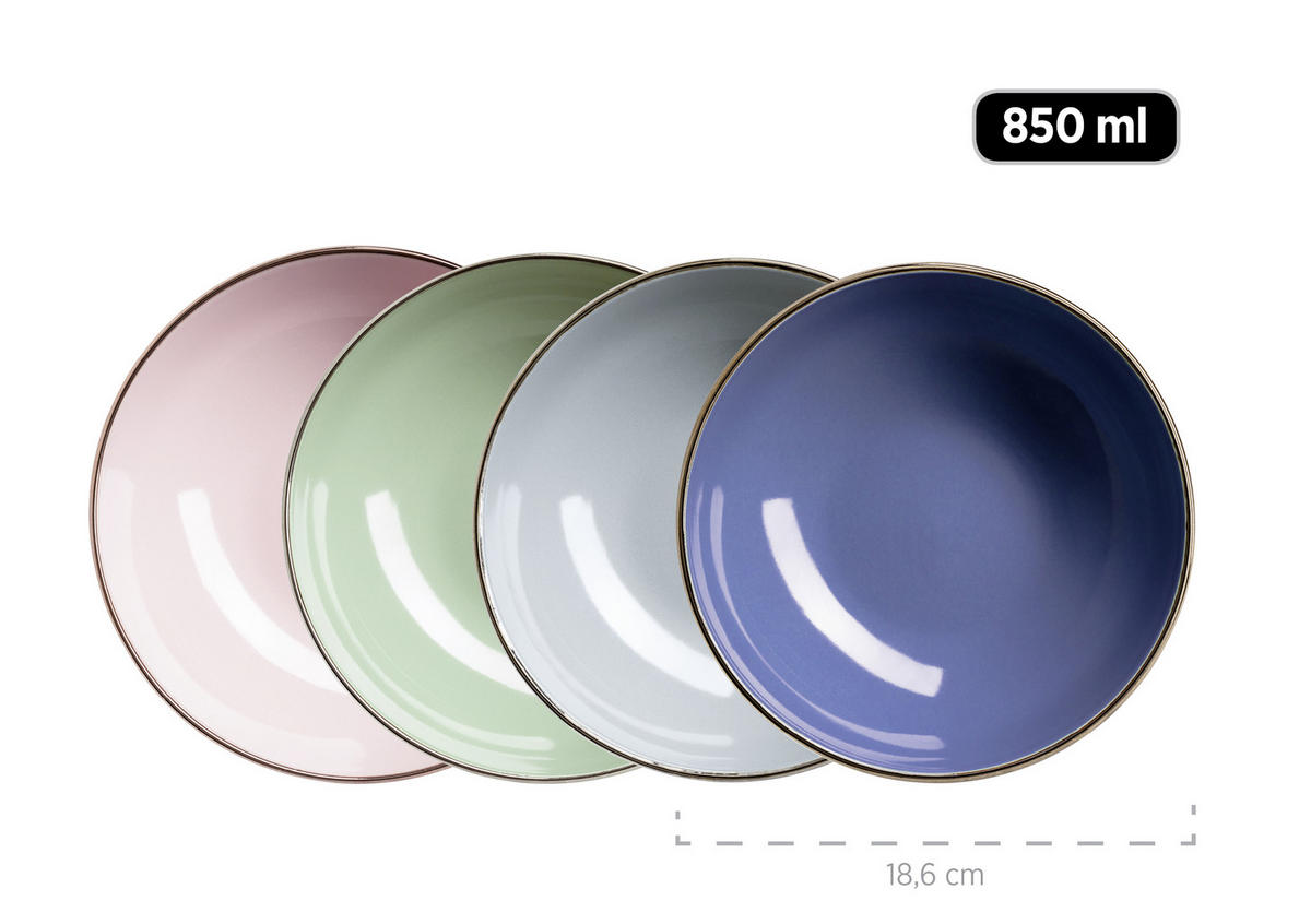 KOMBISERVICE Metallic Rim 16-teilig  - Rosa/Dunkelblau, Basics, Keramik (33/31,7/32,5cm) - Mäser