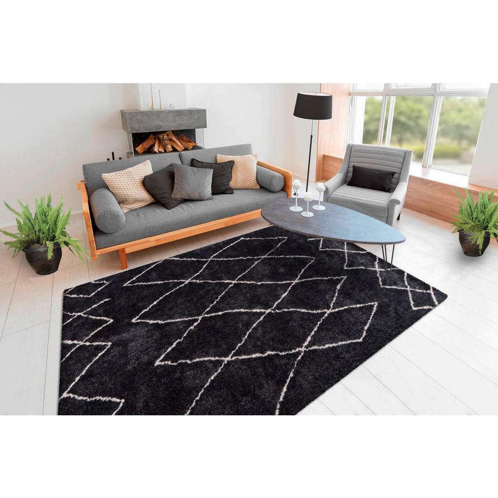 Thumbnail - Kayoom Hochflorteppich Orlando, Anthrazit, Textil, 200x290 cm, für Fußbodenheizung geeignet, strapazierfähig, Teppiche &...