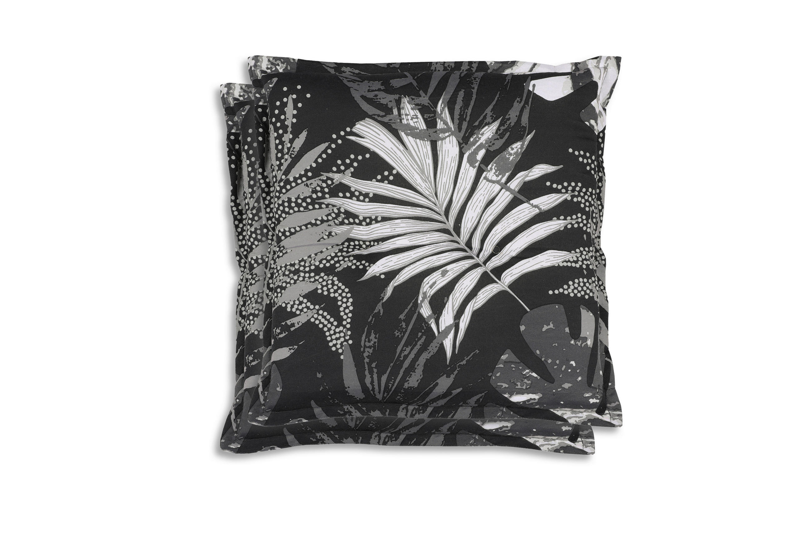 GARTENHOCKERAUFLAGE 2er-Set in Grau, Schwarz, Weiß Blätter  - Schwarz/Weiß, Basics, Textil (50/7/50cm)