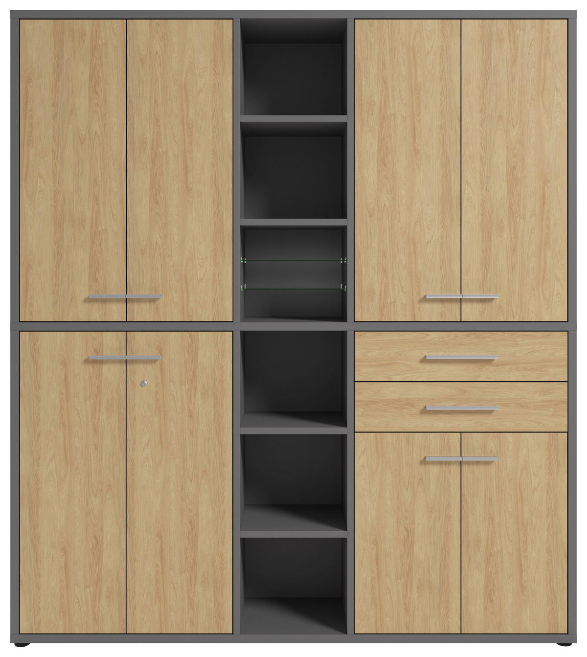 AKTENSCHRANK Eiche Grau, Hickory  - Grau/Hickory, MODERN, Glas/Holz (191,1/215,4/40cm) - Novel