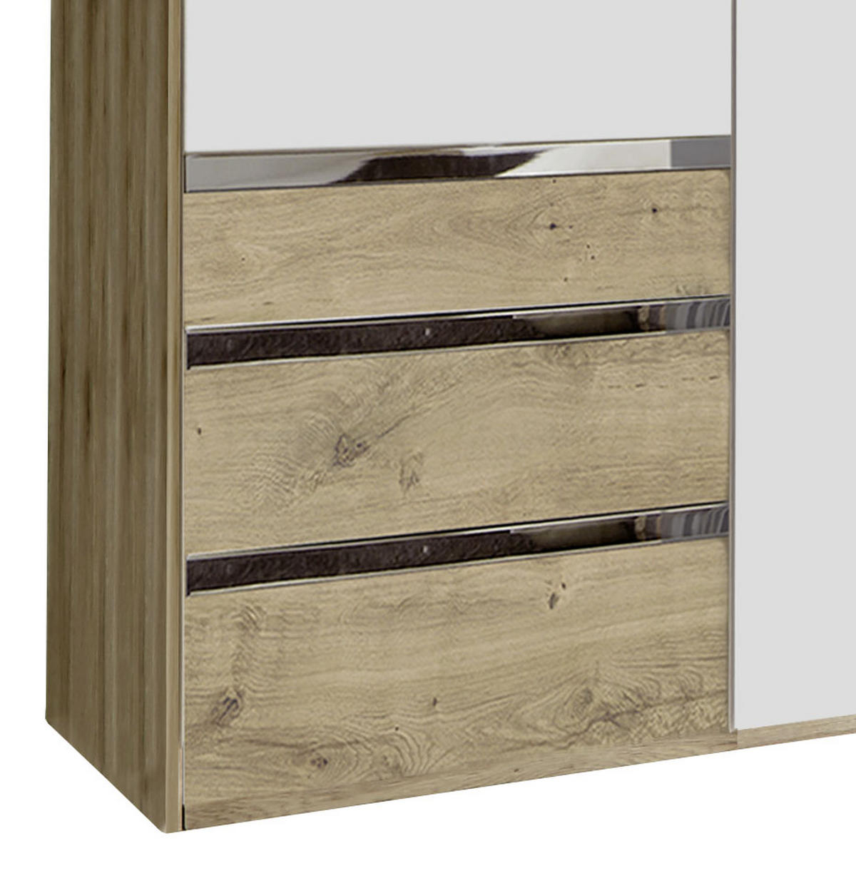 DREHTÜRENSCHRANK 200/216/58 cm 4-türig Weiß, Eichefarben  - Chromfarben/Eichefarben, MODERN, Holzwerkstoff/Kunststoff (200/216/58cm) - MID.YOU