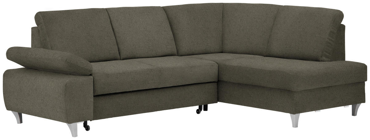 ECKSOFA in Flachgewebe Braun  - Silberfarben/Braun, Konventionell, Holz/Textil (255/186cm) - Cantus