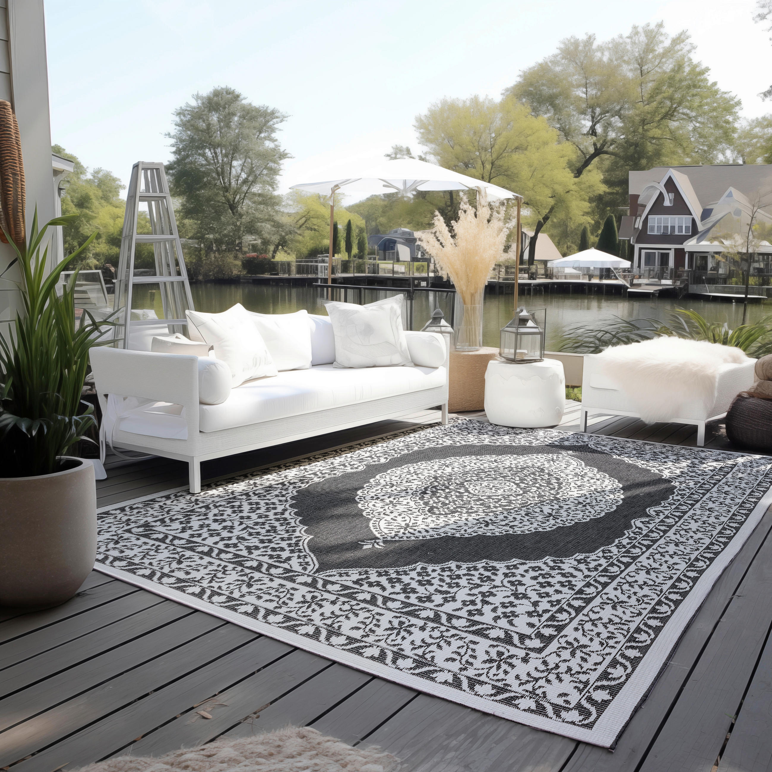 OUTDOORTEPPICH 200/290 cm Gemini Schwarz, Weiß  - Schwarz/Weiß, Design, Kunststoff (200/290cm)