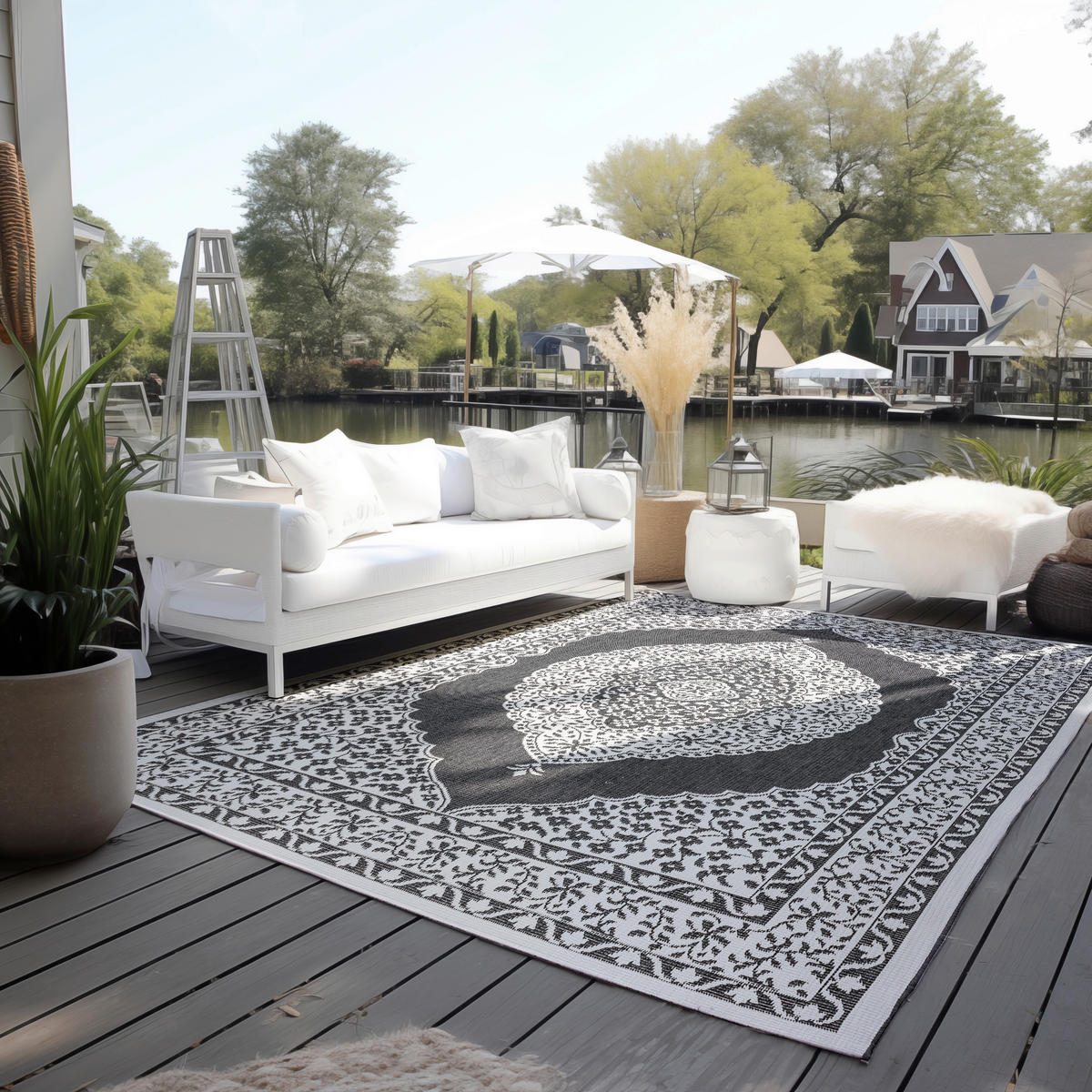 OUTDOORTEPPICH 200/290 cm Gemini Schwarz, Weiß  - Schwarz/Weiß, Design, Kunststoff (200/290cm)