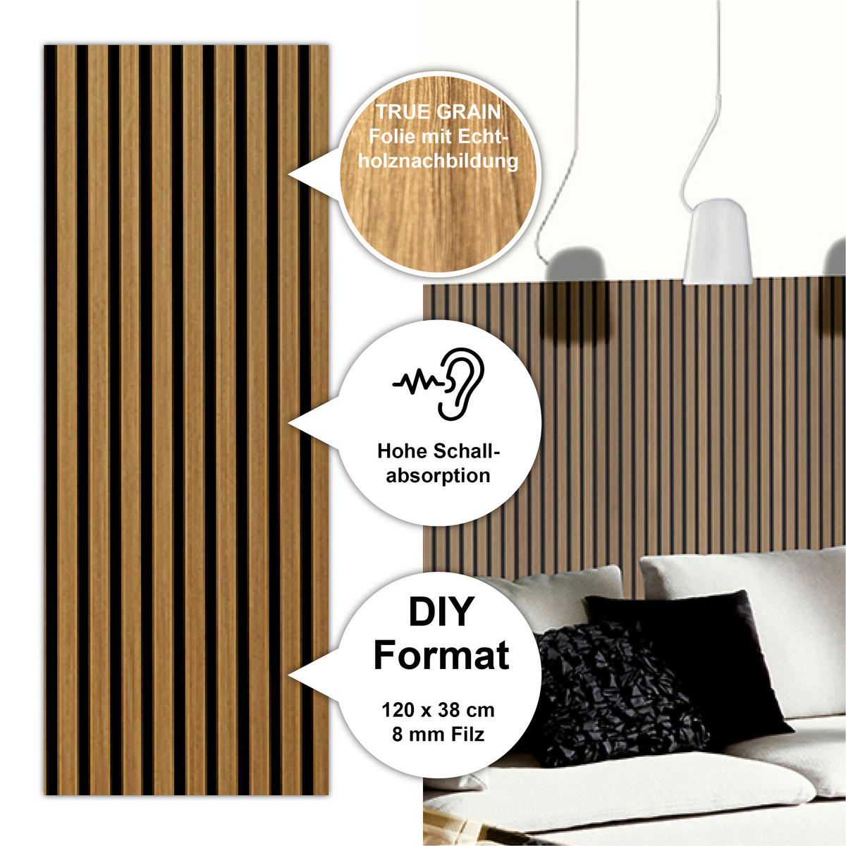 AKUSTIKPANEEL Economico Eichefarben {item.attr('912-5560),[ ]}120/38/1,65 cm  - Eichefarben, Basics, Holzwerkstoff/Kunststoff (120/38/1,65cm)