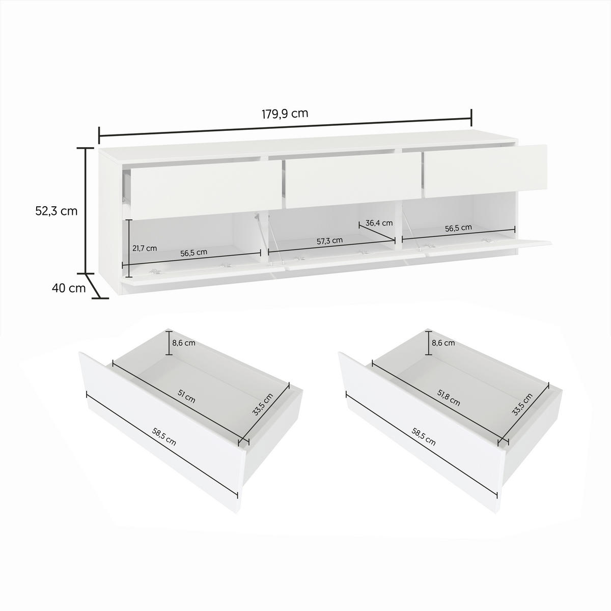 LOWBOARD  in 179,9/52,3/40 cm  - Weiß, Design, Holzwerkstoff (179,9/52,3/40cm) - MID.YOU