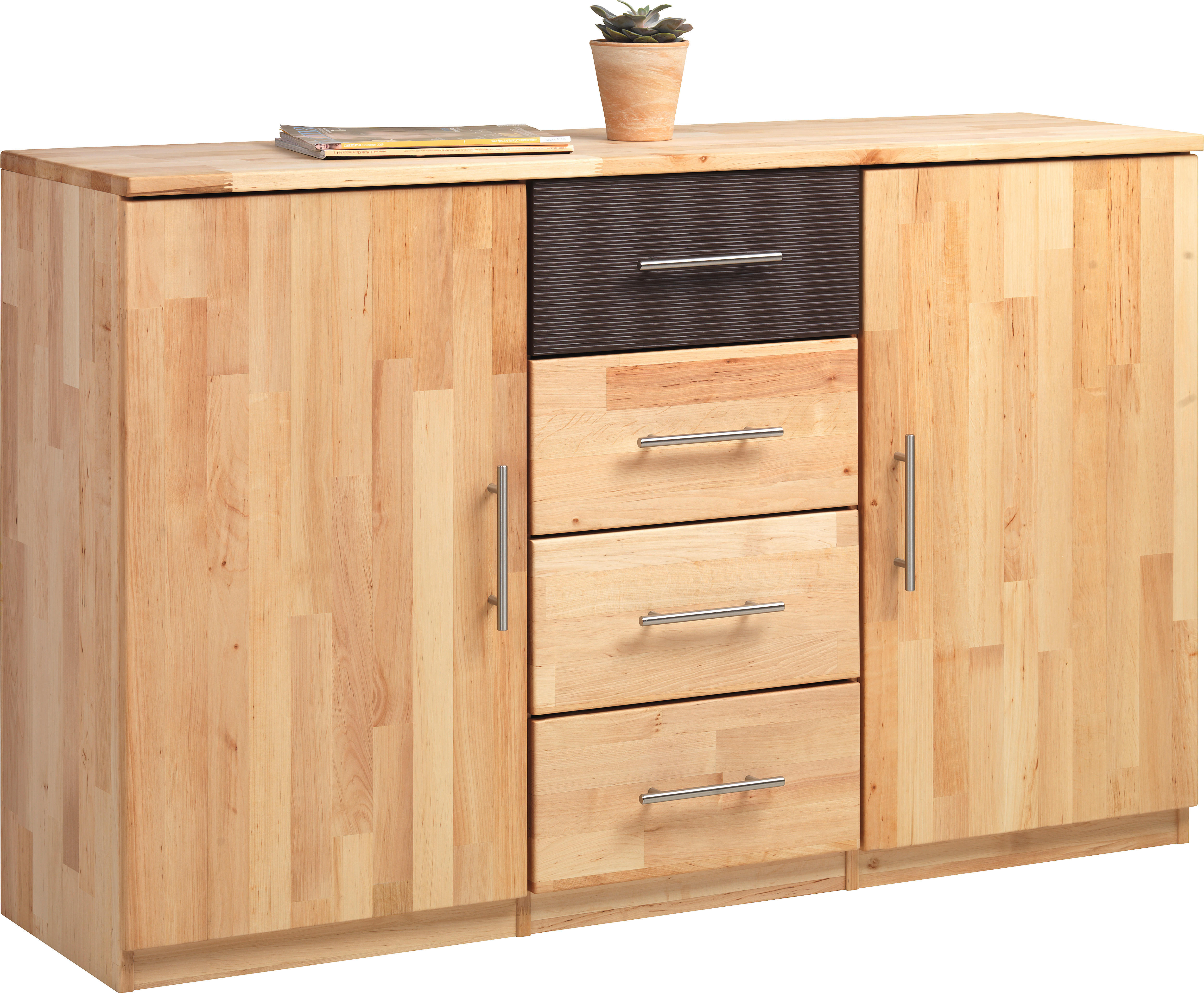 COMMODE 142/90/41 cm  in Braun, Erlefarben  - Chromfarben/Erlefarben, Design, Holz/Metall (142/90/41cm) - Linea Natura
