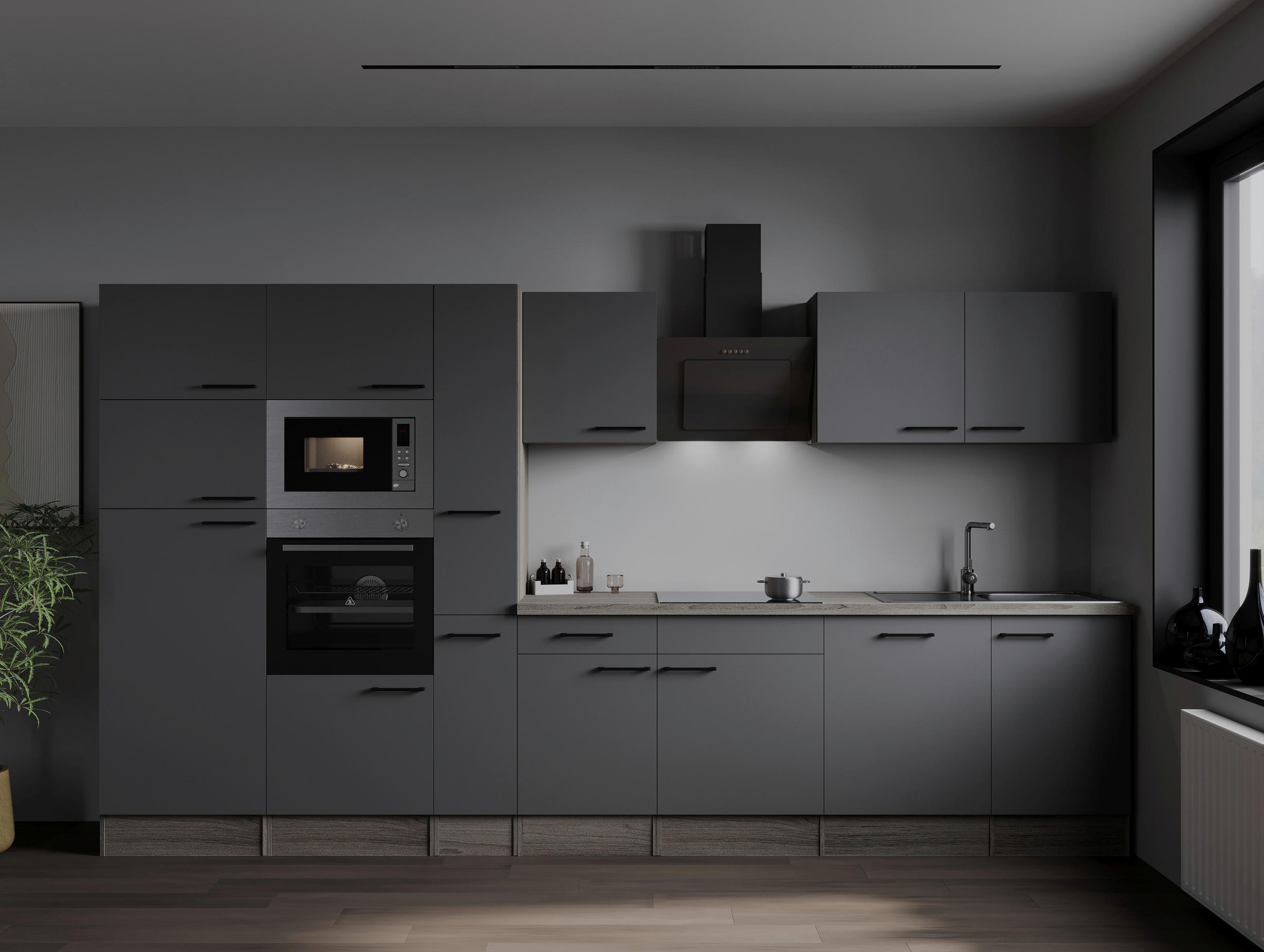 MODULKÖK 370 cm   i grå, ekfärgad  - svart/grå, Design, metall/trämaterial (370cm) - Respekta